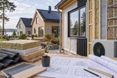 Generisk illustration av ett småhus med energieffektiva detaljer